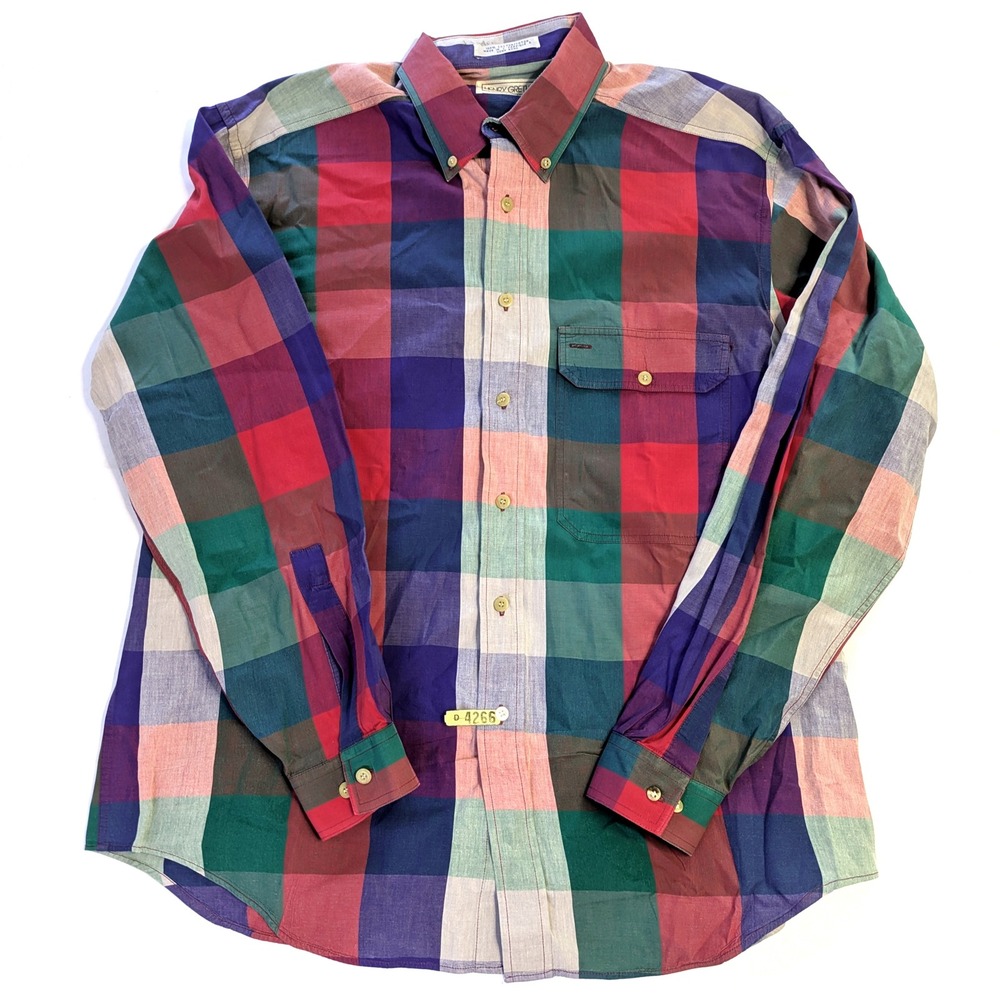 Henry Grethel Design Mens Large Multi Color Plaid Cotton Button Down Shirt L